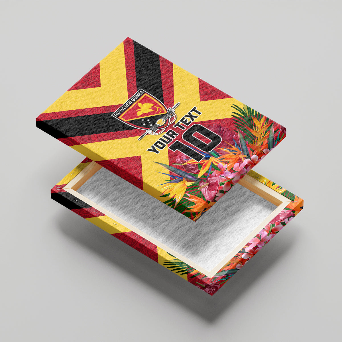 Custom Papua New Guinea Rugby Canvas Wall Art Bird of Paradise and Hibiscus Polynesian Pattern Red Color