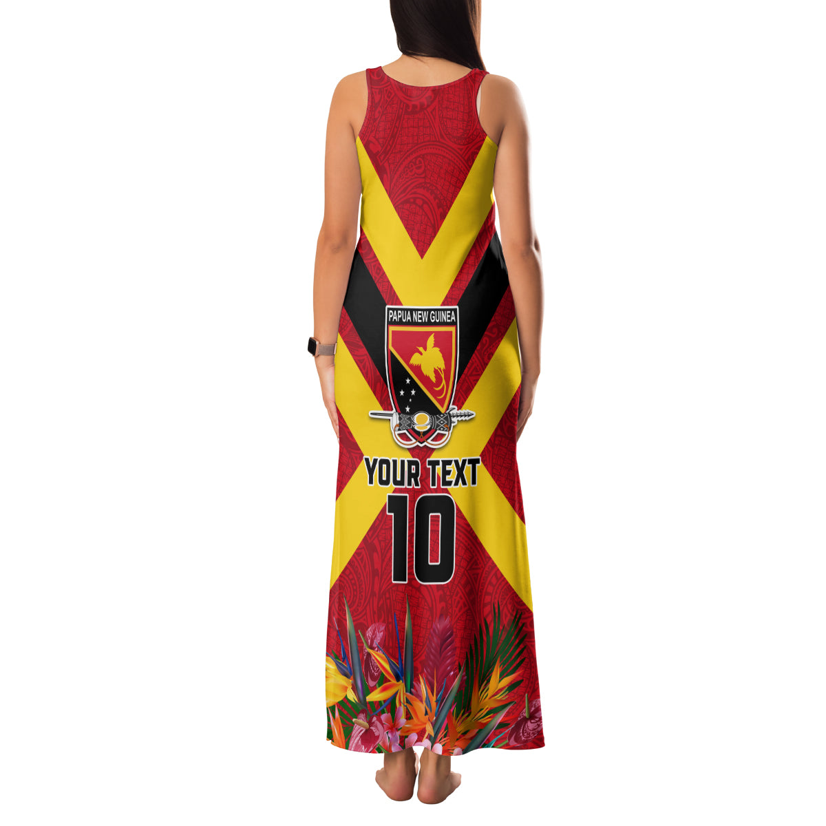 Custom Papua New Guinea Rugby Family Matching Tank Maxi Dress and Hawaiian Shirt Bird of Paradise and Hibiscus Polynesian Pattern Red Color LT03