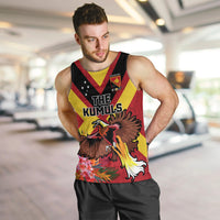 Custom Papua New Guinea Rugby Men Tank Top Bird of Paradise and Hibiscus Polynesian Pattern Red Color LT03