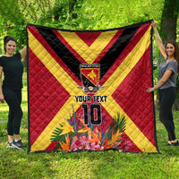 Custom Papua New Guinea Rugby Quilt Bird of Paradise and Hibiscus Polynesian Pattern Red Color