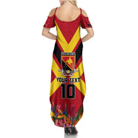 Custom Papua New Guinea Rugby Summer Maxi Dress Bird of Paradise and Hibiscus Polynesian Pattern Red Color LT03