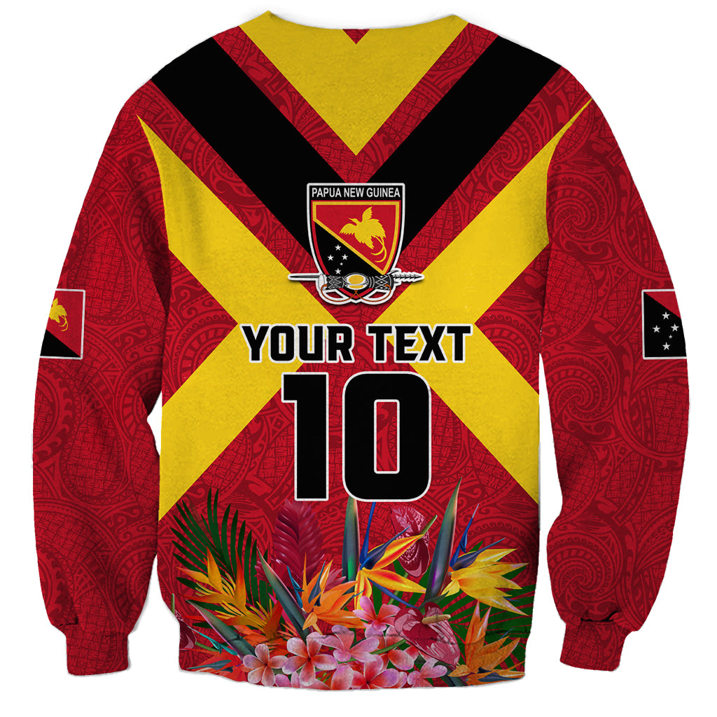 Custom Papua New Guinea Rugby Sweatshirt Bird of Paradise and Hibiscus Polynesian Pattern Red Color LT03