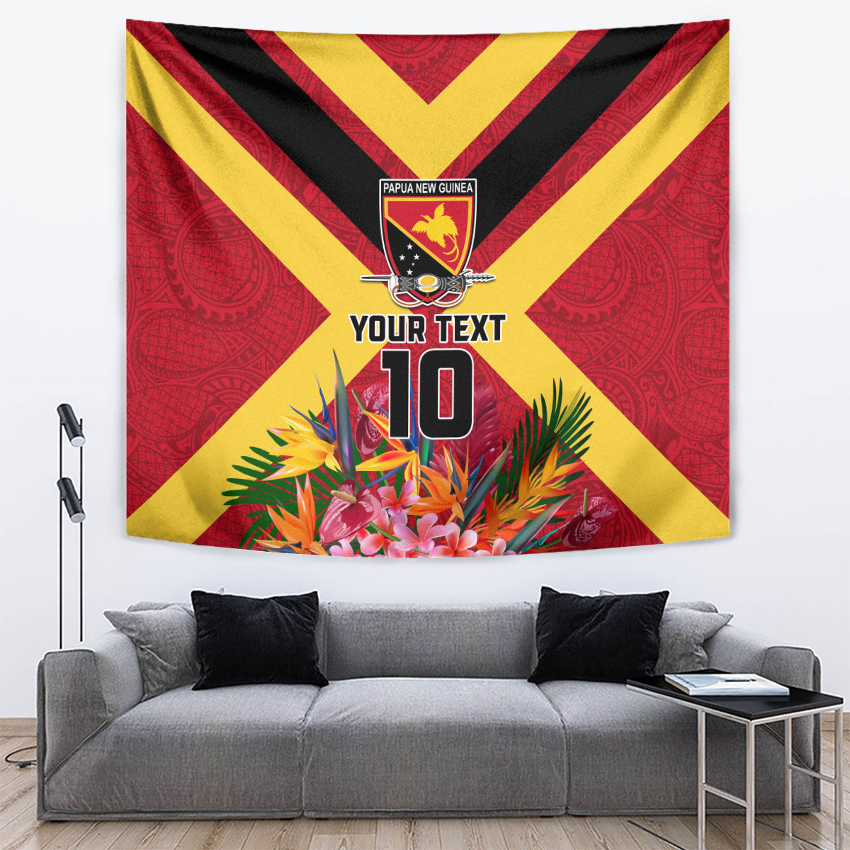 Custom Papua New Guinea Rugby Tapestry Bird of Paradise and Hibiscus Polynesian Pattern Red Color LT03 Red - Polynesian Pride