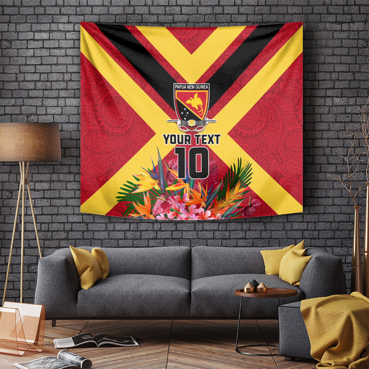 Custom Papua New Guinea Rugby Tapestry Bird of Paradise and Hibiscus Polynesian Pattern Red Color LT03 - Polynesian Pride