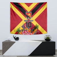 Custom Papua New Guinea Rugby Tapestry Bird of Paradise and Hibiscus Polynesian Pattern Red Color LT03 - Polynesian Pride