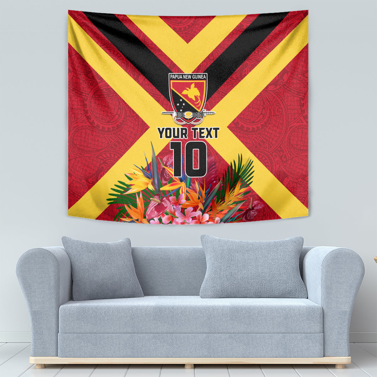 Custom Papua New Guinea Rugby Tapestry Bird of Paradise and Hibiscus Polynesian Pattern Red Color LT03 - Polynesian Pride