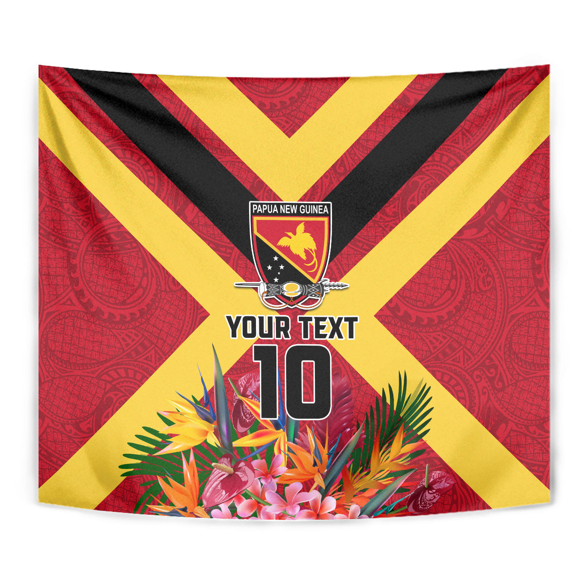 Custom Papua New Guinea Rugby Tapestry Bird of Paradise and Hibiscus Polynesian Pattern Red Color LT03 - Polynesian Pride