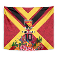 Custom Papua New Guinea Rugby Tapestry Bird of Paradise and Hibiscus Polynesian Pattern Red Color LT03 - Polynesian Pride