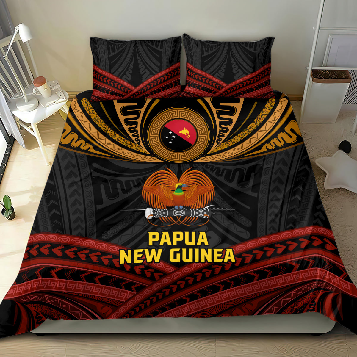 Papua New Guinea Bird-of-Paradise Bedding Set Coat of Arms and Tribal Patterns LT03 - Polynesian Pride