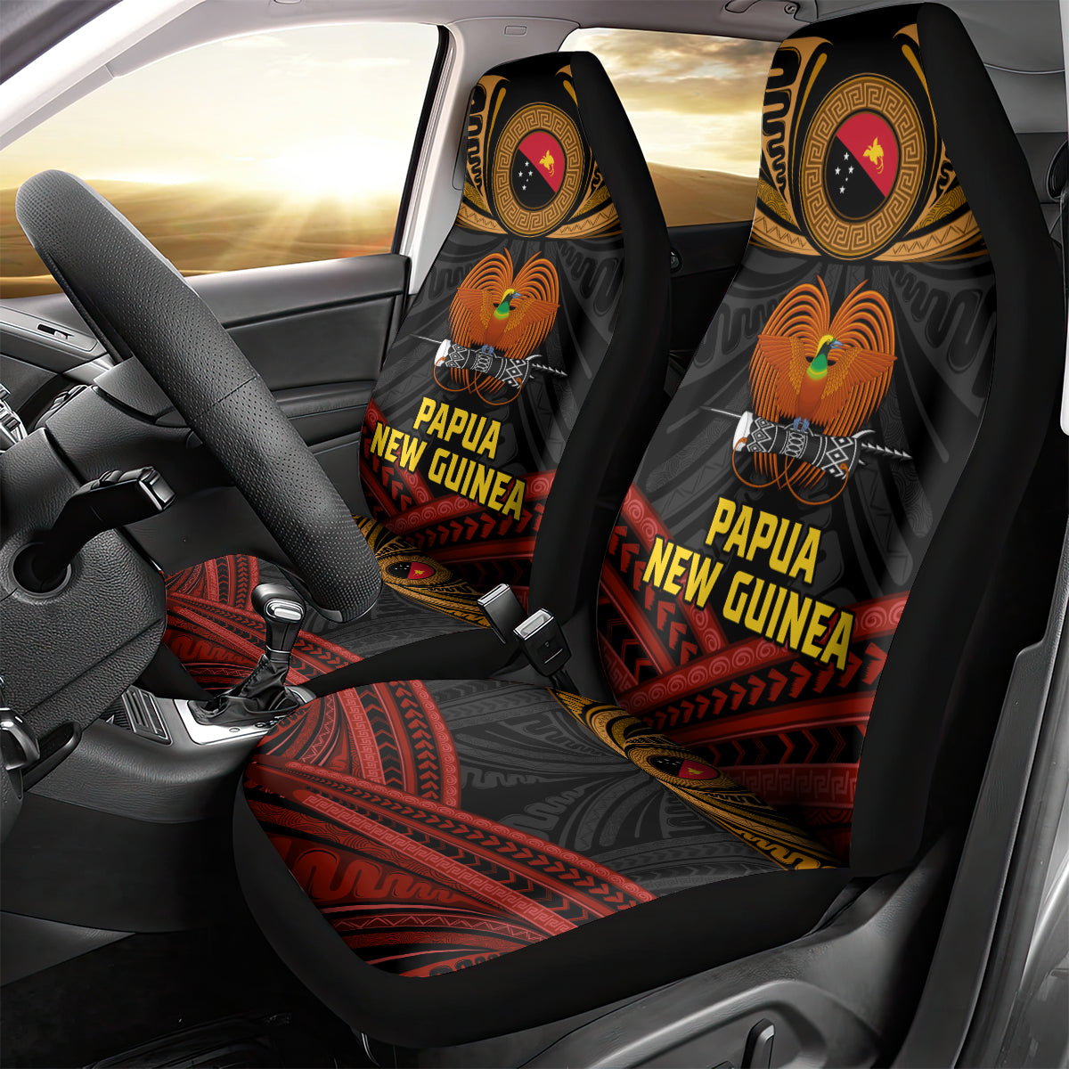 Papua New Guinea Bird-of-Paradise Car Seat Cover Coat of Arms and Tribal Patterns