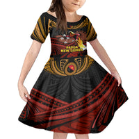 Papua New Guinea Bird-of-Paradise Kid Short Sleeve Dress Coat of Arms and Tribal Patterns LT03 KID Black - Polynesian Pride