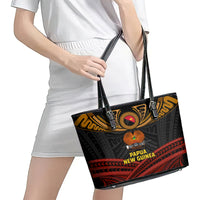 Papua New Guinea Bird-of-Paradise Leather Tote Bag Coat of Arms and Tribal Patterns