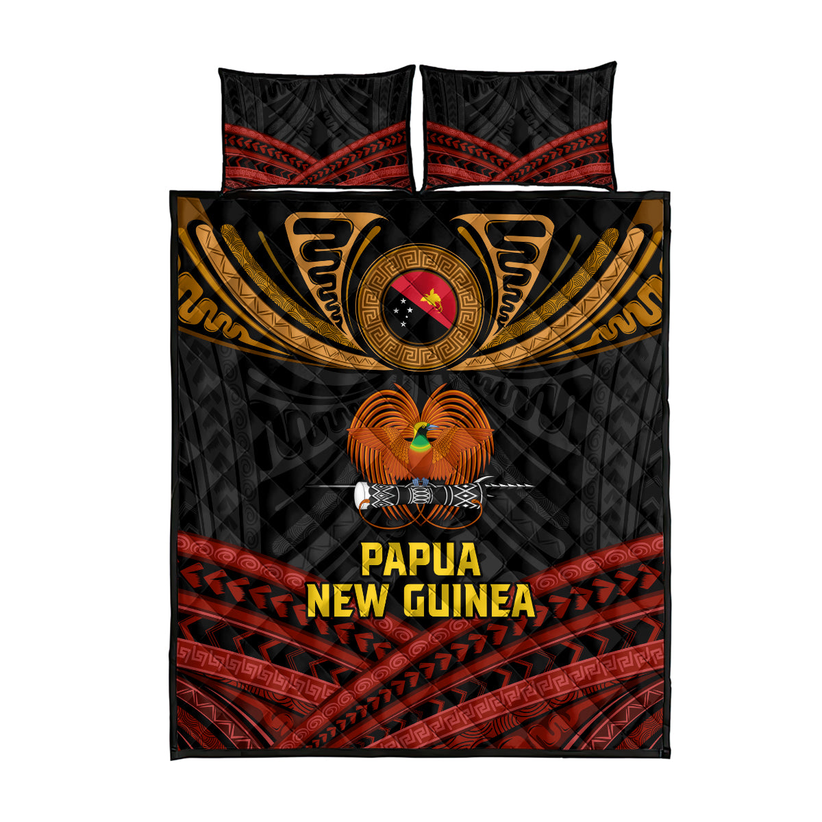 Papua New Guinea Bird-of-Paradise Quilt Bed Set Coat of Arms and Tribal Patterns