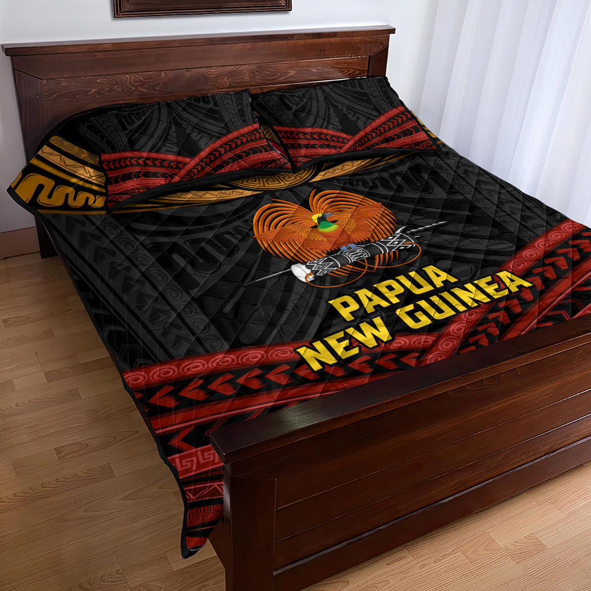Papua New Guinea Bird-of-Paradise Quilt Bed Set Coat of Arms and Tribal Patterns