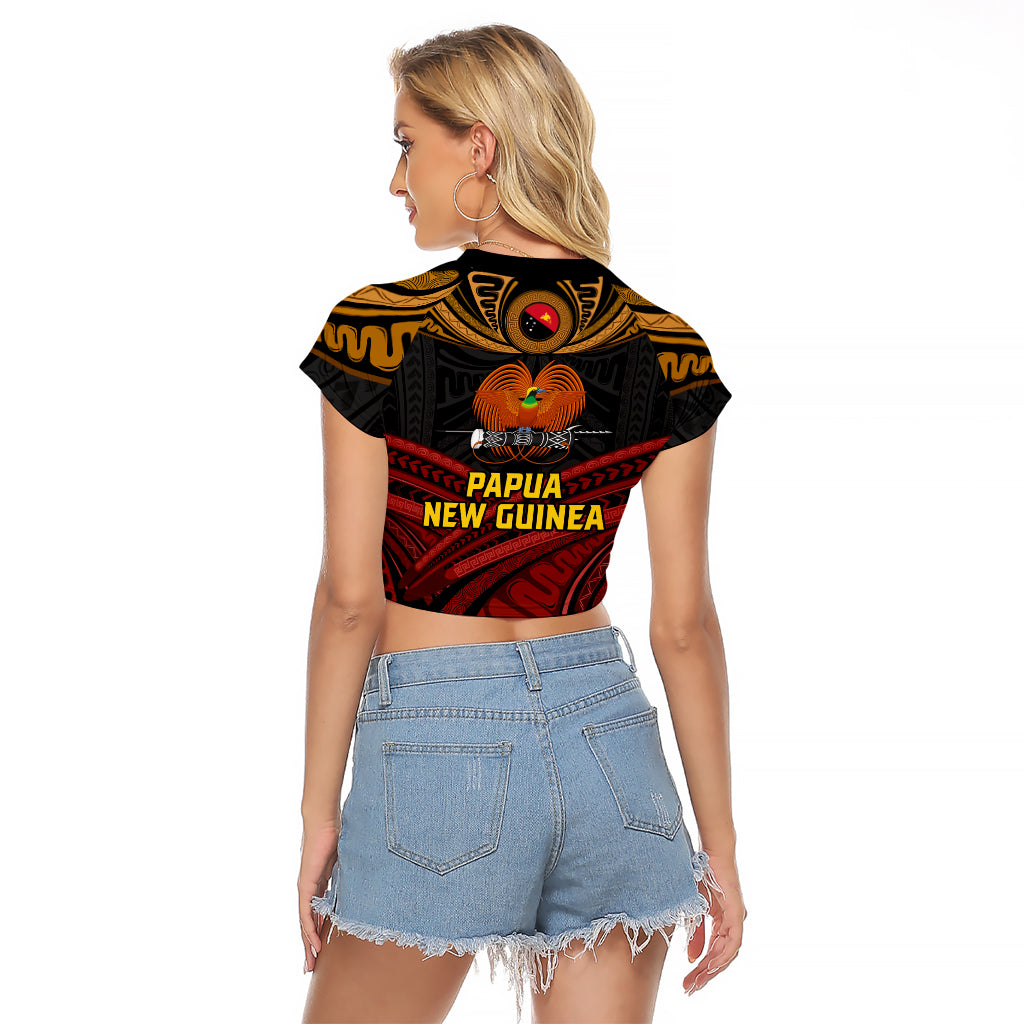 Papua New Guinea Bird-of-Paradise Raglan Cropped T Shirt Coat of Arms and Tribal Patterns LT03 - Polynesian Pride