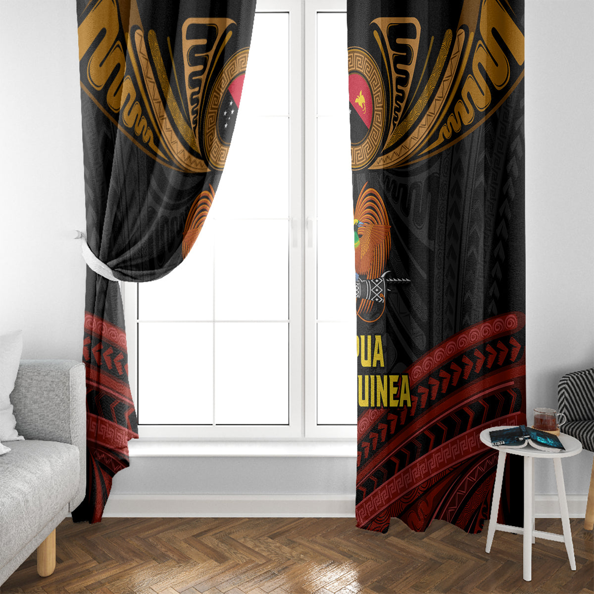 Papua New Guinea Bird-of-Paradise Window Curtain Coat of Arms and Tribal Patterns