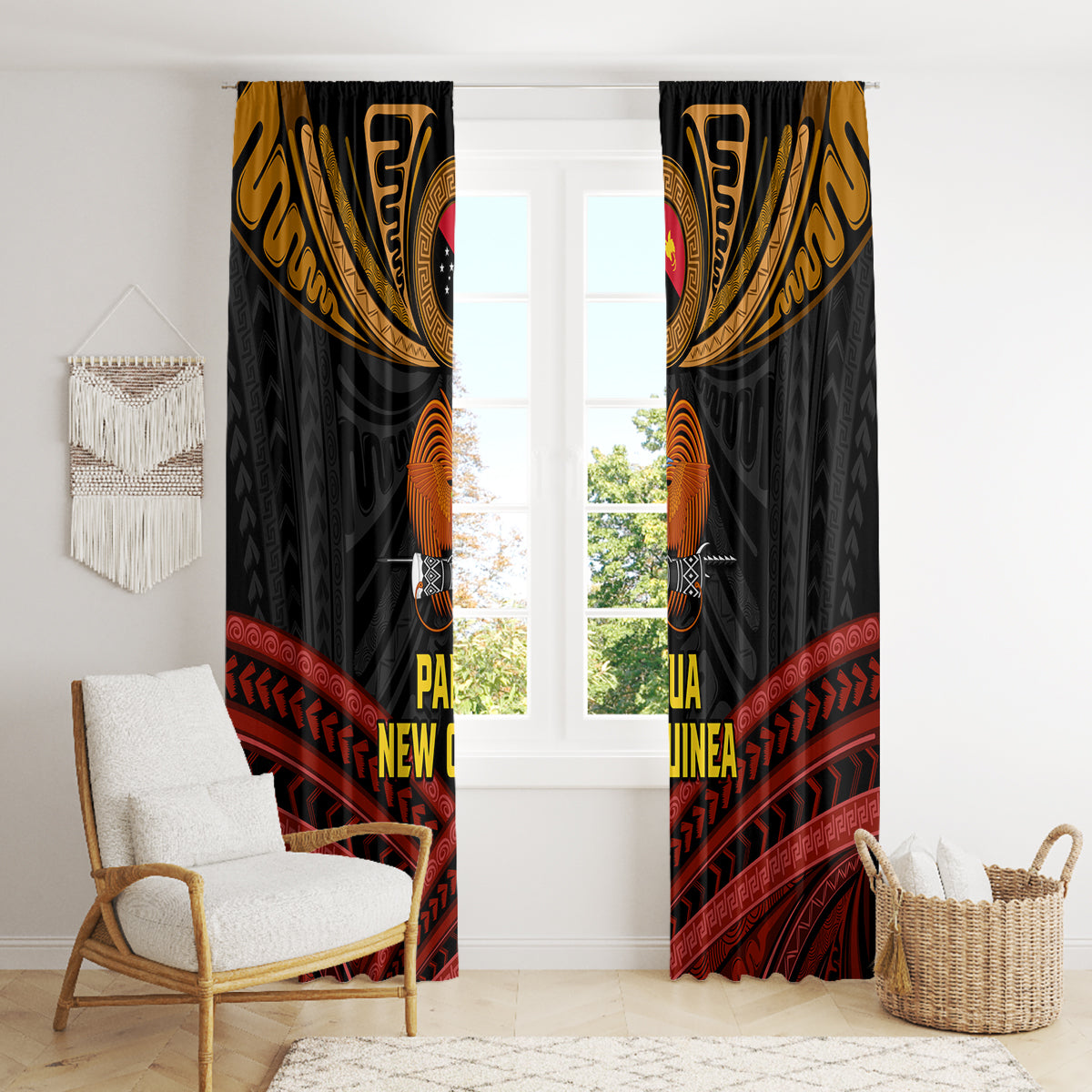 Papua New Guinea Bird-of-Paradise Window Curtain Coat of Arms and Tribal Patterns