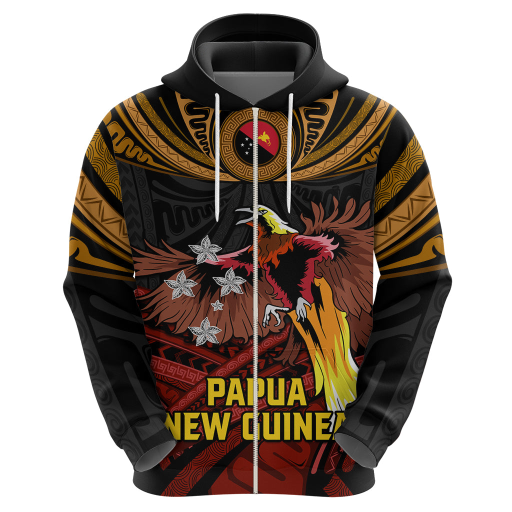 Papua New Guinea Bird-of-Paradise Zip Hoodie Coat of Arms and Tribal Patterns LT03 - Polynesian Pride
