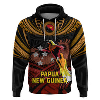 Papua New Guinea Bird-of-Paradise Zip Hoodie Coat of Arms and Tribal Patterns LT03 Pullover Hoodie Black - Polynesian Pride