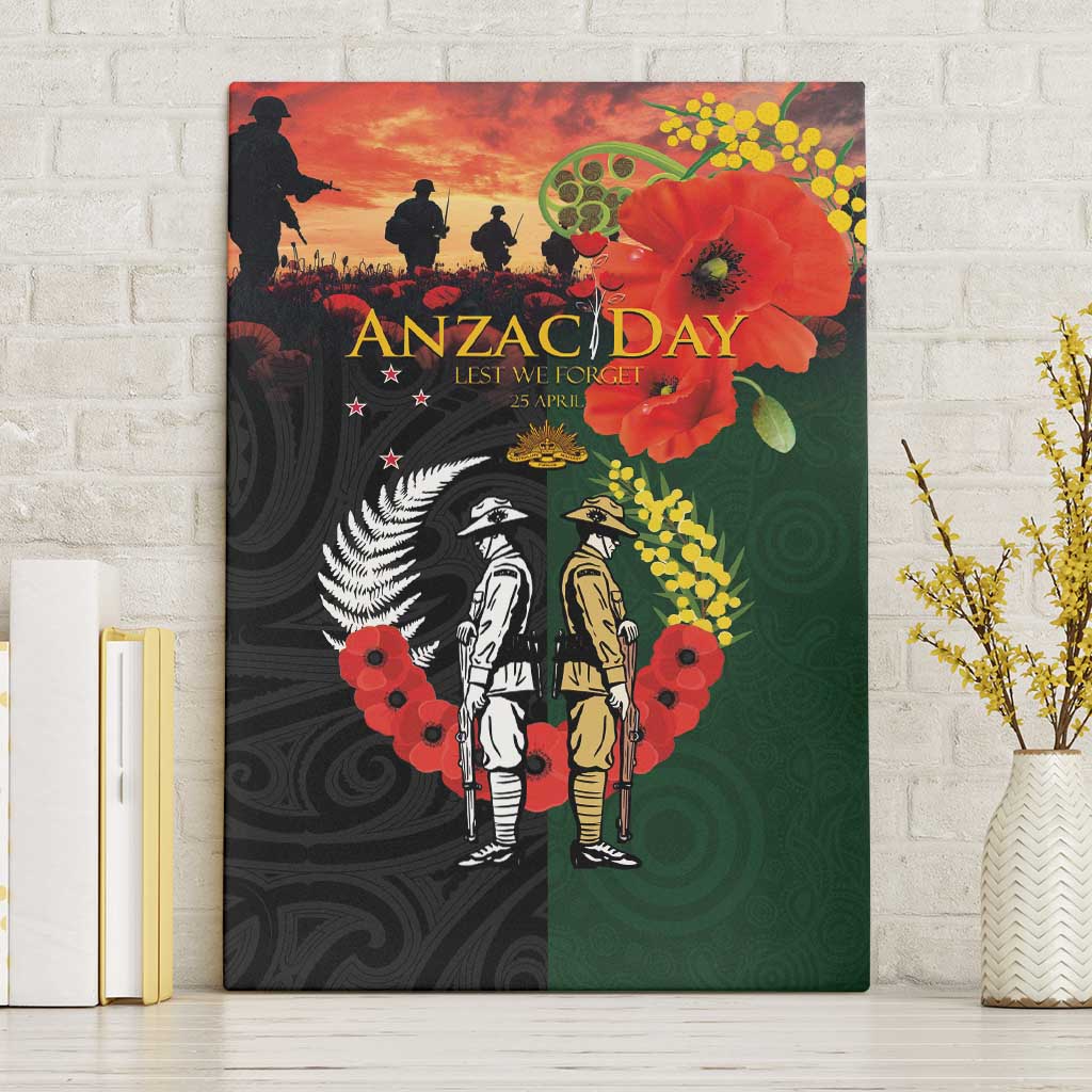 New Zealand and Australia ANZAC Day Canvas Wall Art Lest We Forget Indigenous and Maori Pattern