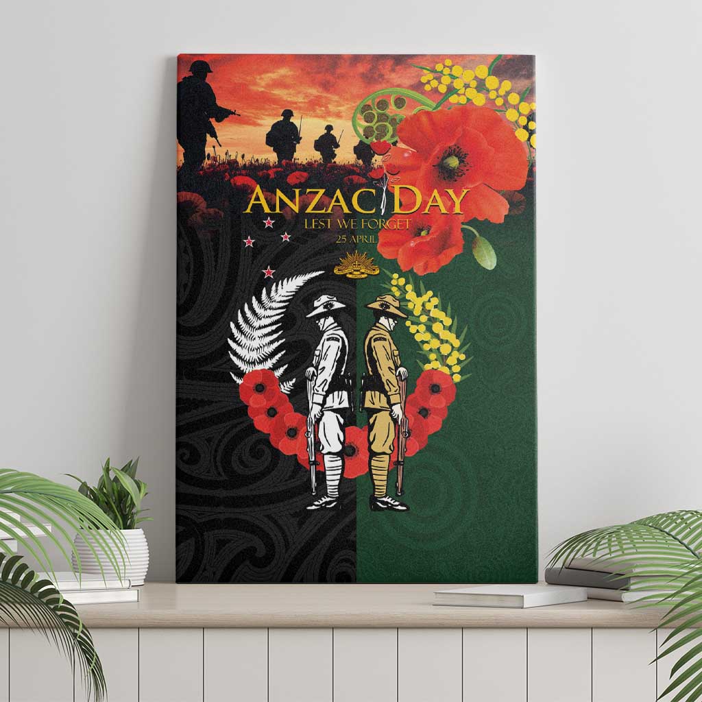New Zealand and Australia ANZAC Day Canvas Wall Art Lest We Forget Indigenous and Maori Pattern