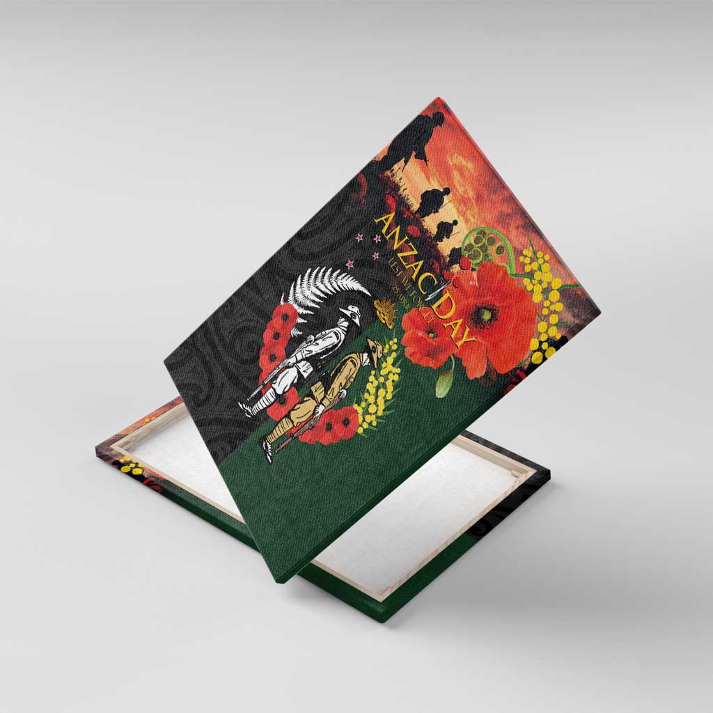New Zealand and Australia ANZAC Day Canvas Wall Art Lest We Forget Indigenous and Maori Pattern