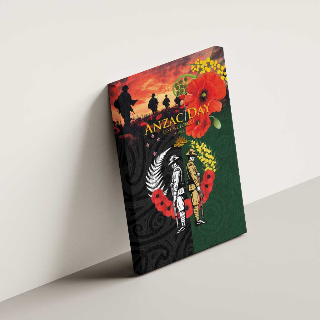 New Zealand and Australia ANZAC Day Canvas Wall Art Lest We Forget Indigenous and Maori Pattern