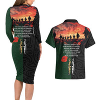 New Zealand and Australia ANZAC Day Couples Matching Long Sleeve Bodycon Dress and Hawaiian Shirt Lest We Forget Indigenous and Maori Pattern