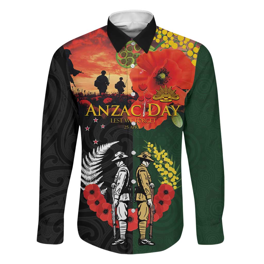 New Zealand and Australia ANZAC Day Family Matching Long Sleeve Bodycon Dress and Hawaiian Shirt Lest We Forget Indigenous and Maori Pattern