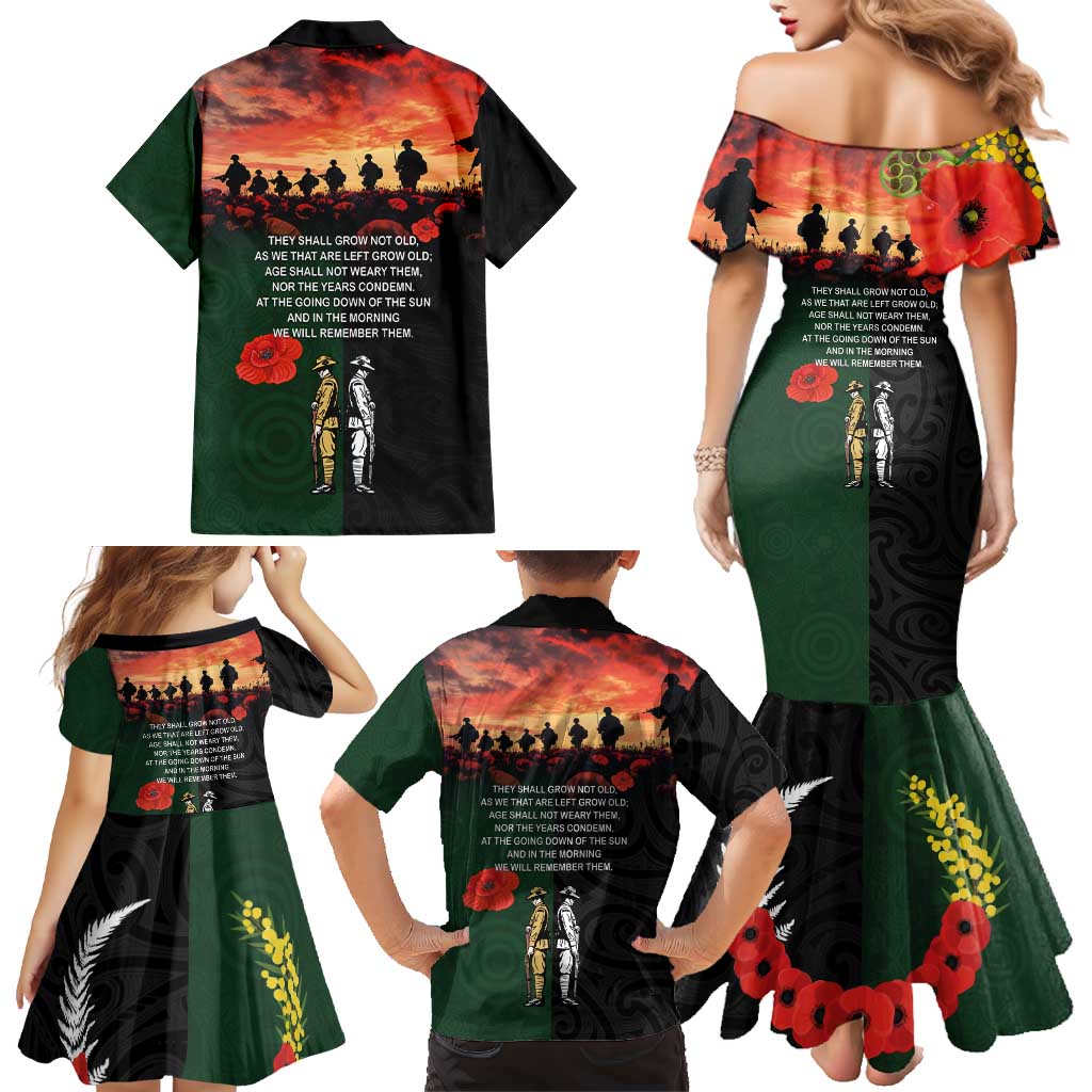 New Zealand and Australia ANZAC Day Family Matching Mermaid Dress and Hawaiian Shirt Lest We Forget Indigenous and Maori Pattern