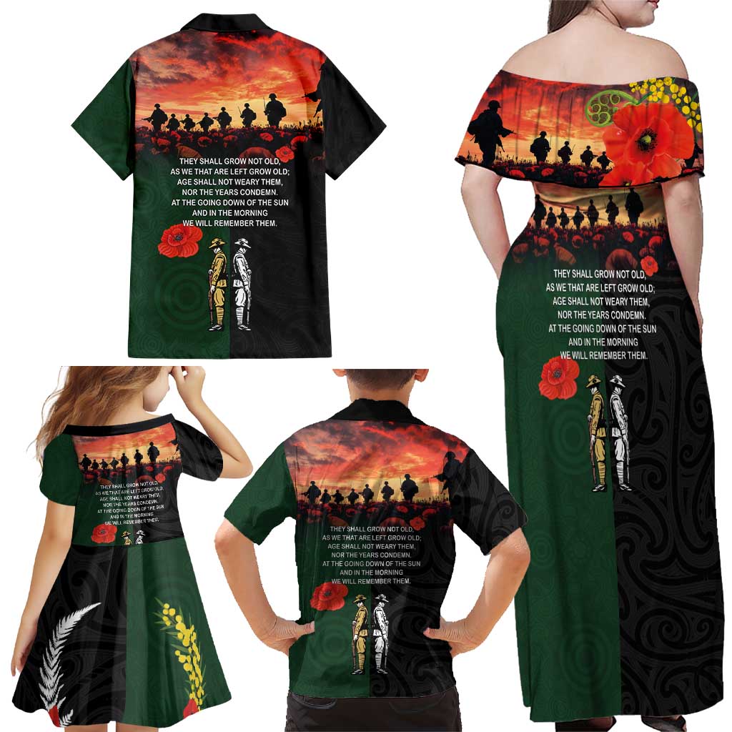 New Zealand and Australia ANZAC Day Family Matching Off Shoulder Maxi Dress and Hawaiian Shirt Lest We Forget Indigenous and Maori Pattern