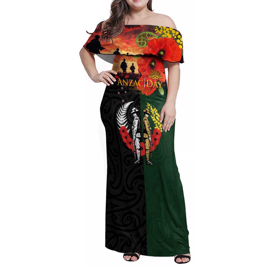 New Zealand and Australia ANZAC Day Family Matching Off Shoulder Maxi Dress and Hawaiian Shirt Lest We Forget Indigenous and Maori Pattern