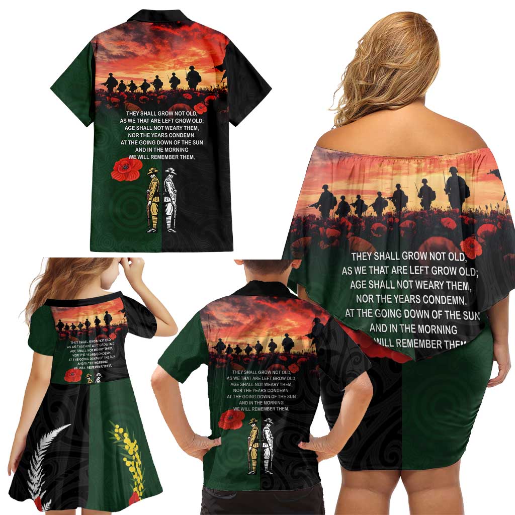 New Zealand and Australia ANZAC Day Family Matching Off Shoulder Short Dress and Hawaiian Shirt Lest We Forget Indigenous and Maori Pattern