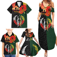 New Zealand and Australia ANZAC Day Family Matching Summer Maxi Dress and Hawaiian Shirt Lest We Forget Indigenous and Maori Pattern