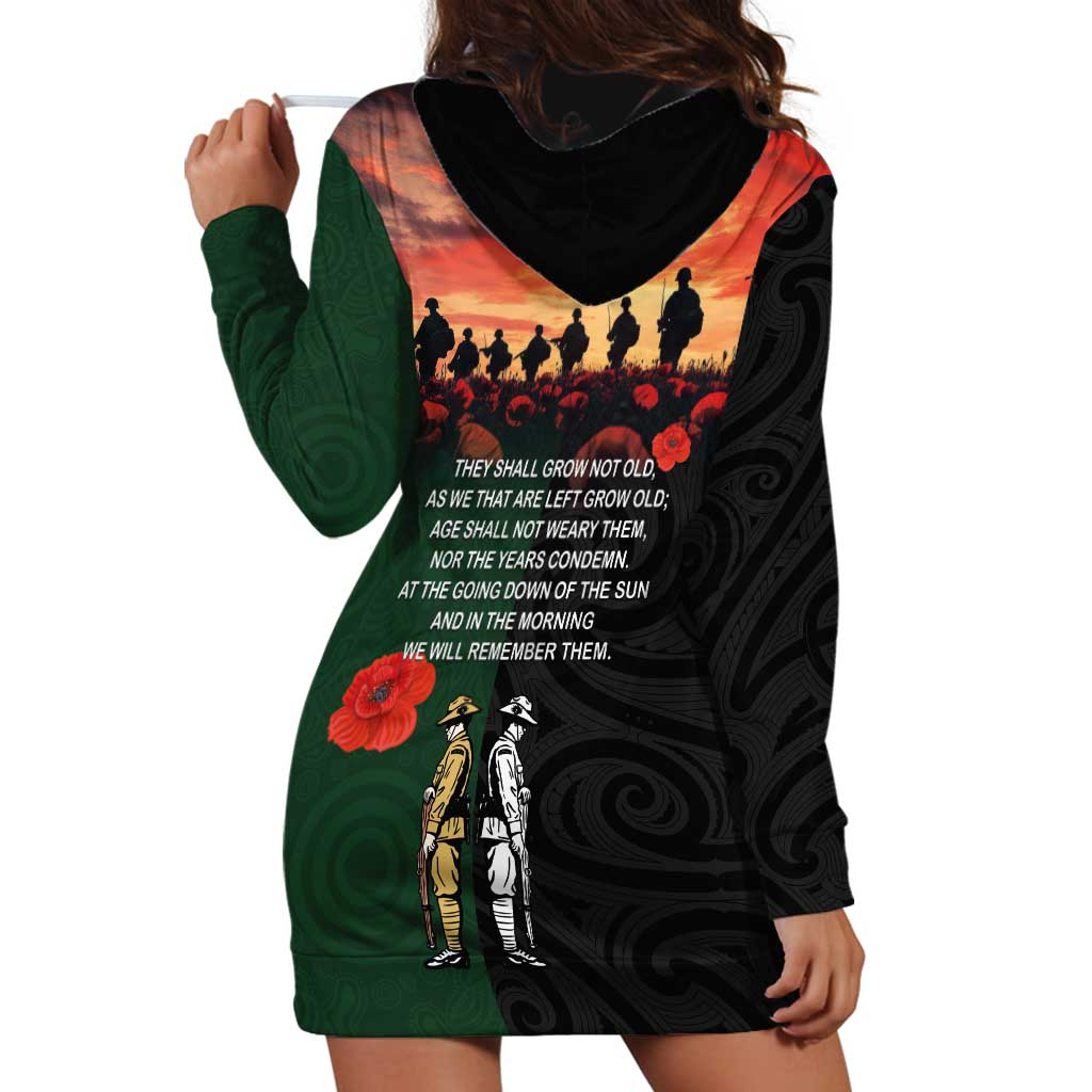 New Zealand and Australia ANZAC Day Hoodie Dress Lest We Forget Indigenous and Maori Pattern