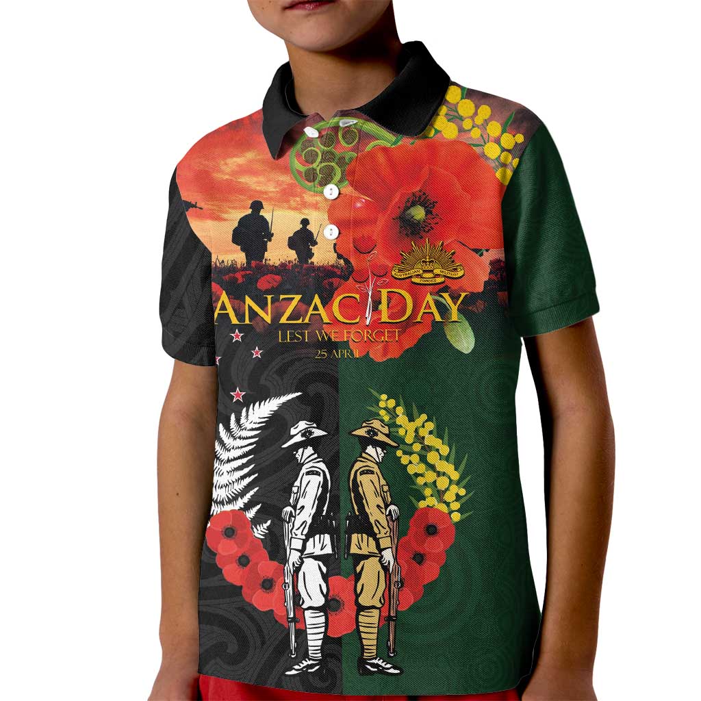 New Zealand and Australia ANZAC Day Kid Polo Shirt Lest We Forget Indigenous and Maori Pattern