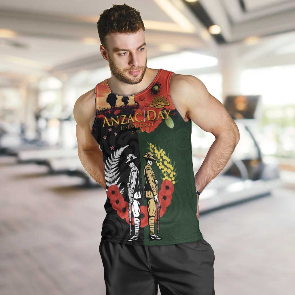 New Zealand and Australia ANZAC Day Men Tank Top Lest We Forget Indigenous and Maori Pattern