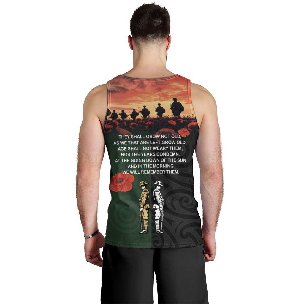 New Zealand and Australia ANZAC Day Men Tank Top Lest We Forget Indigenous and Maori Pattern