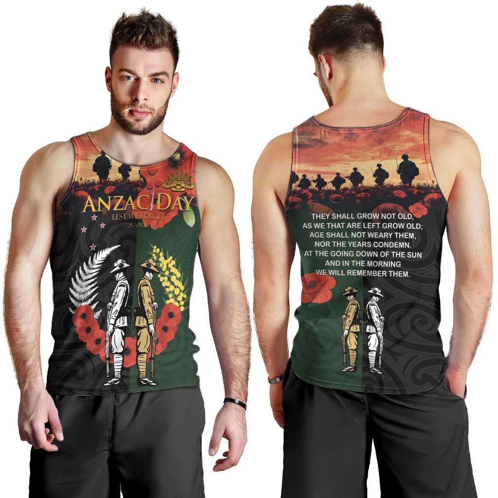 New Zealand and Australia ANZAC Day Men Tank Top Lest We Forget Indigenous and Maori Pattern
