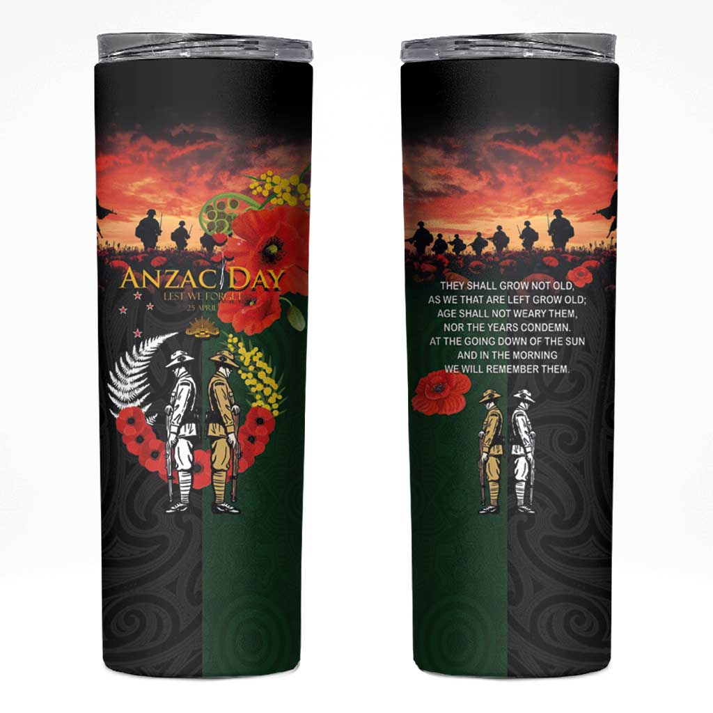 New Zealand and Australia ANZAC Day Skinny Tumbler Lest We Forget Indigenous and Maori Pattern