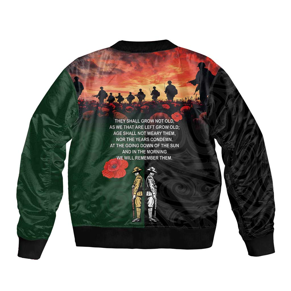 New Zealand and Australia ANZAC Day Sleeve Zip Bomber Jacket Lest We Forget Indigenous and Maori Pattern LT03 - Polynesian Pride