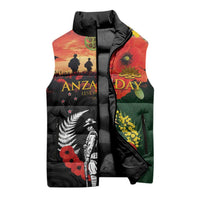 New Zealand and Australia ANZAC Day Sleeveless Puffer Jacket Lest We Forget Indigenous and Maori Pattern