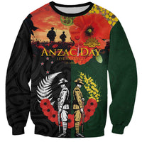 New Zealand and Australia ANZAC Day Sweatshirt Lest We Forget Indigenous and Maori Pattern LT03 Unisex Multicolor - Polynesian Pride