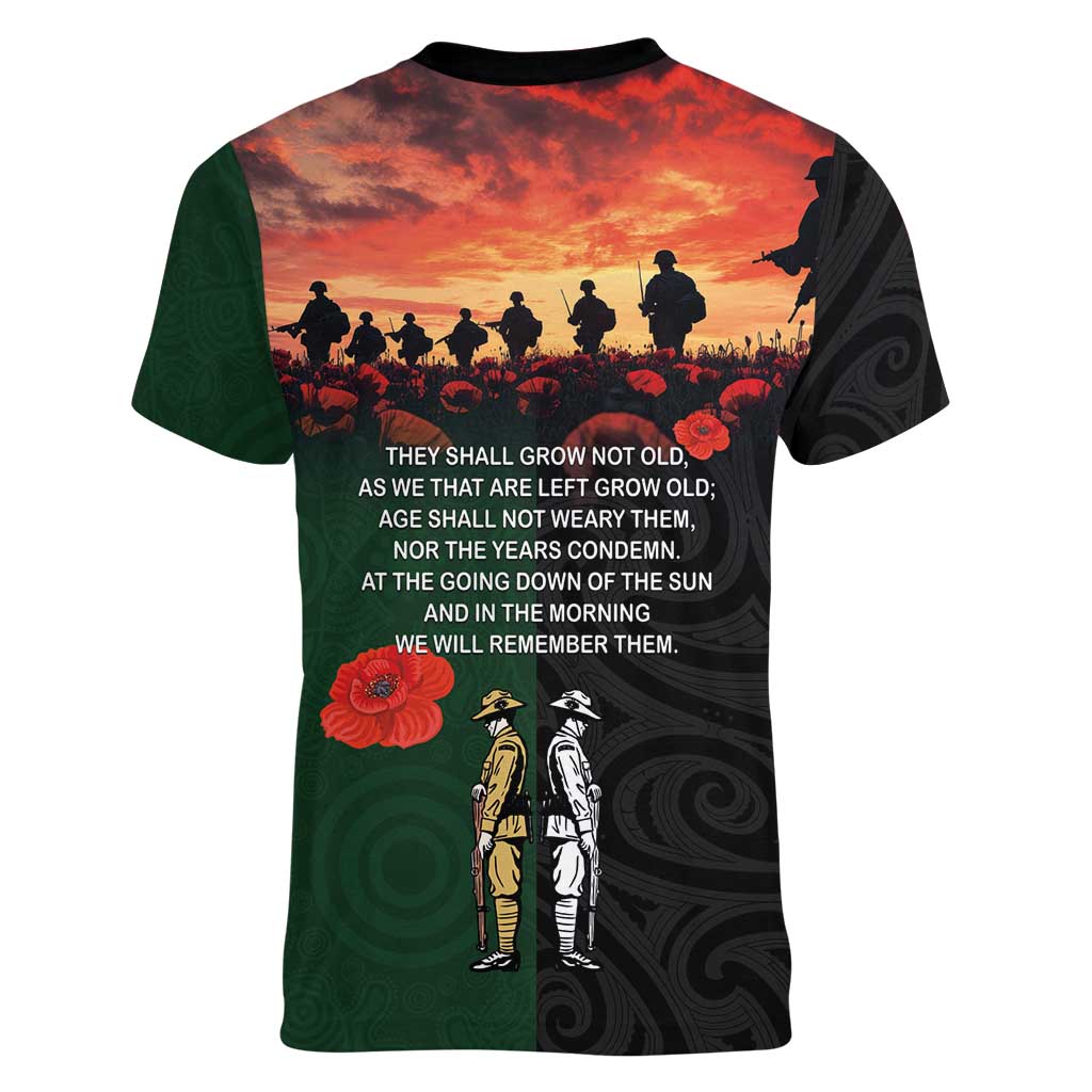 New Zealand and Australia ANZAC Day Women V-Neck T-Shirt Lest We Forget Indigenous and Maori Pattern LT03 - Polynesian Pride