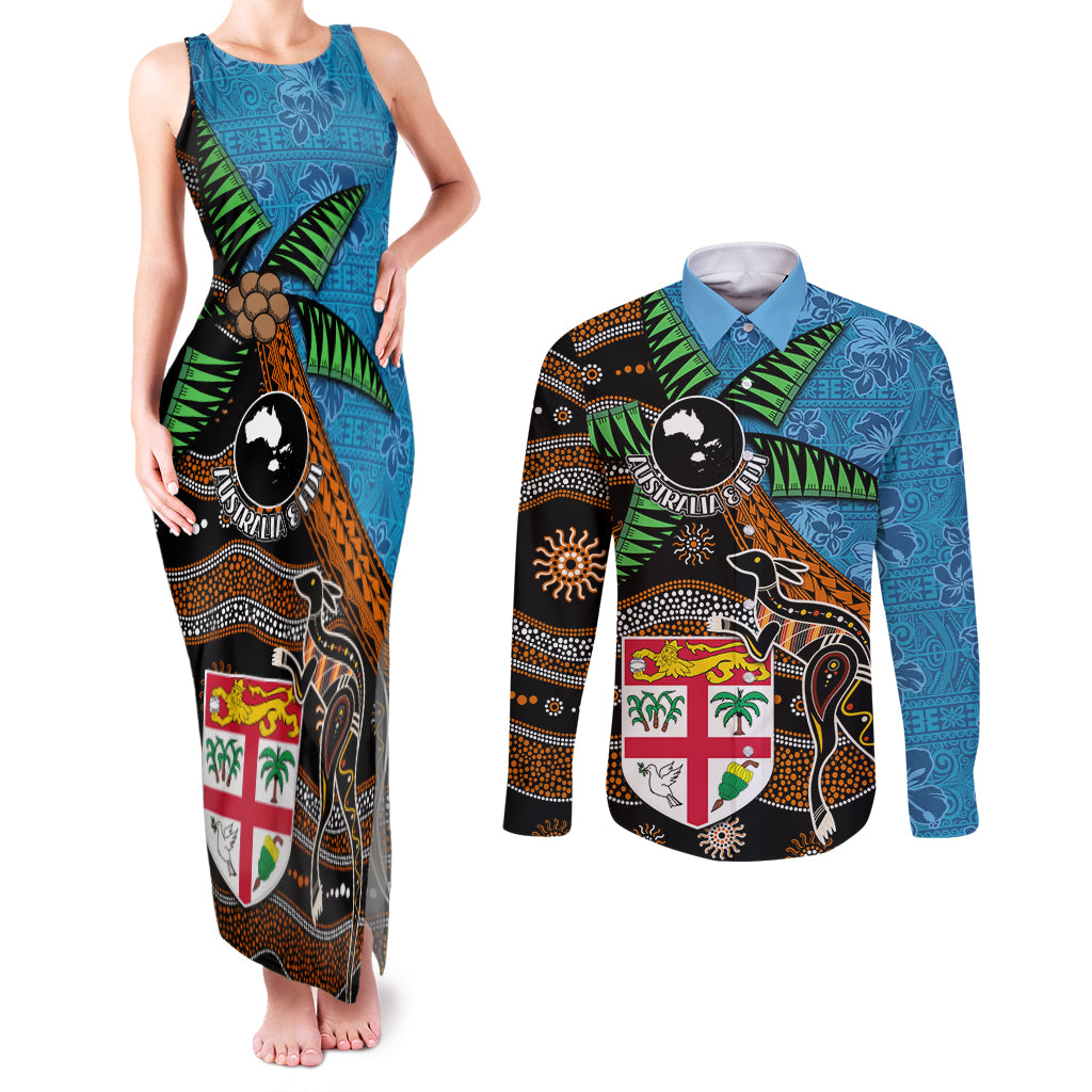 Fiji and Australia Couples Matching Tank Maxi Dress and Long Sleeve Button Shirt Fijian and Aboriginal mix Culture