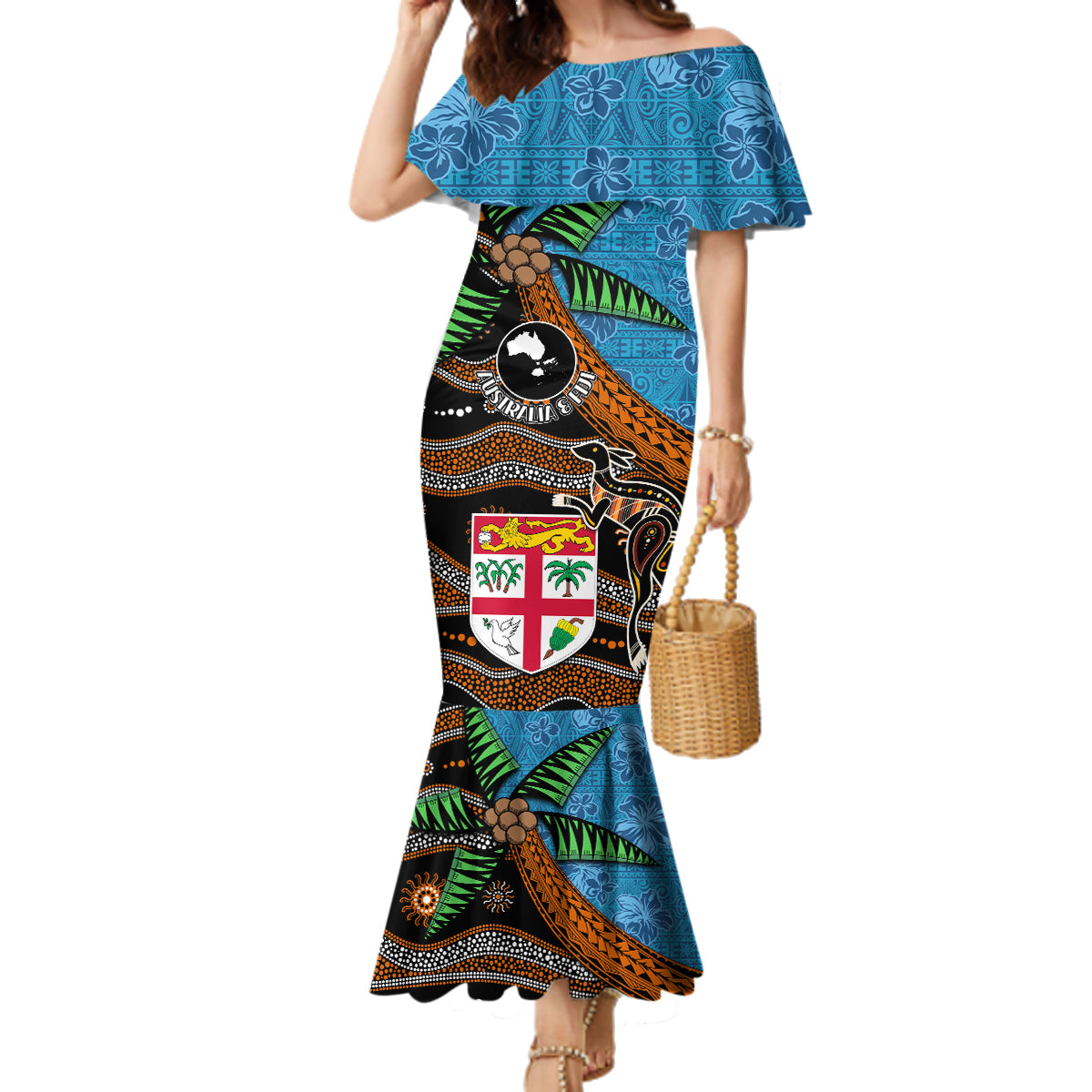 Fiji and Australia Family Matching Mermaid Dress and Hawaiian Shirt Fijian and Aboriginal mix Culture