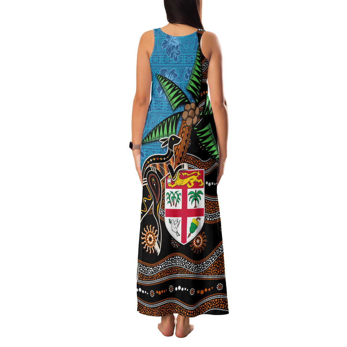 Fiji and Australia Family Matching Tank Maxi Dress and Hawaiian Shirt Fijian and Aboriginal mix Culture