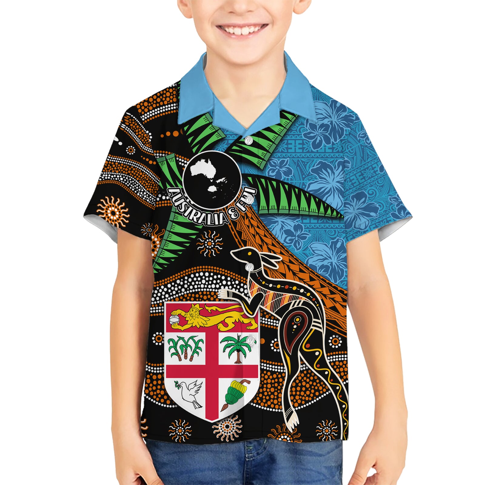 Fiji and Australia Kid Hawaiian Shirt Fijian and Aboriginal mix Culture