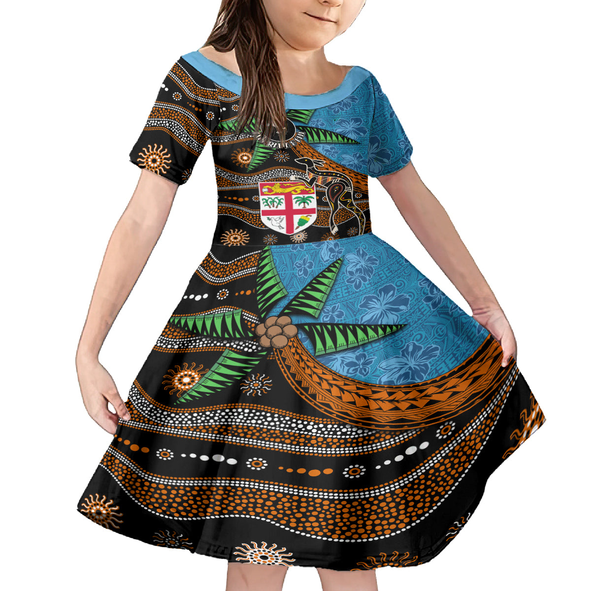 Fiji and Australia Kid Short Sleeve Dress Fijian and Aboriginal mix Culture