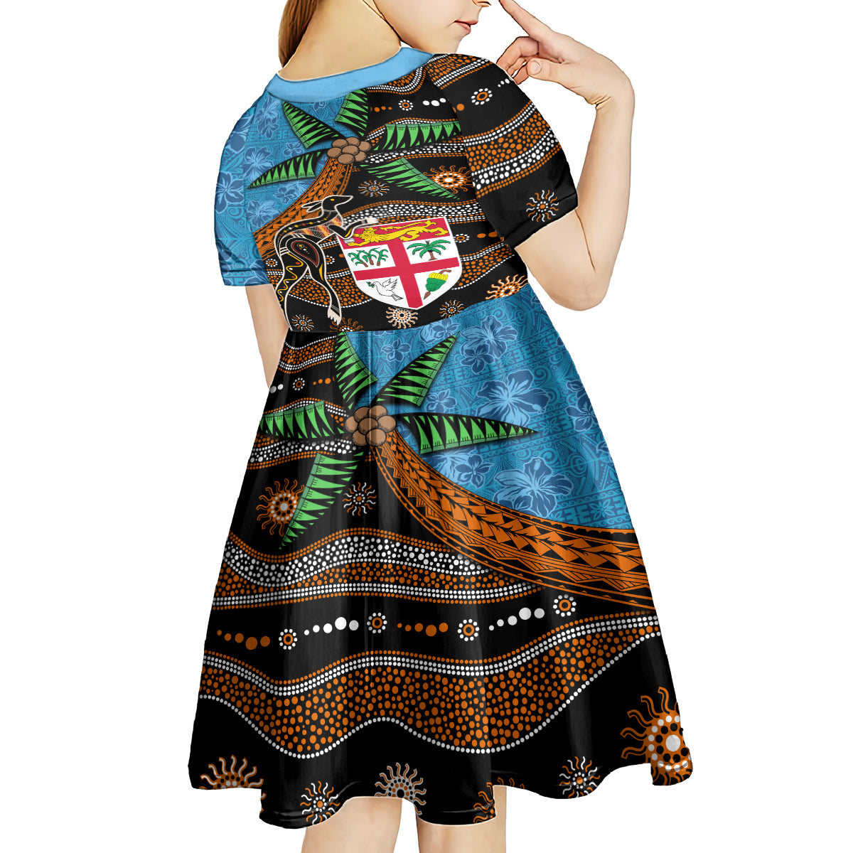 Fiji and Australia Kid Short Sleeve Dress Fijian and Aboriginal mix Culture